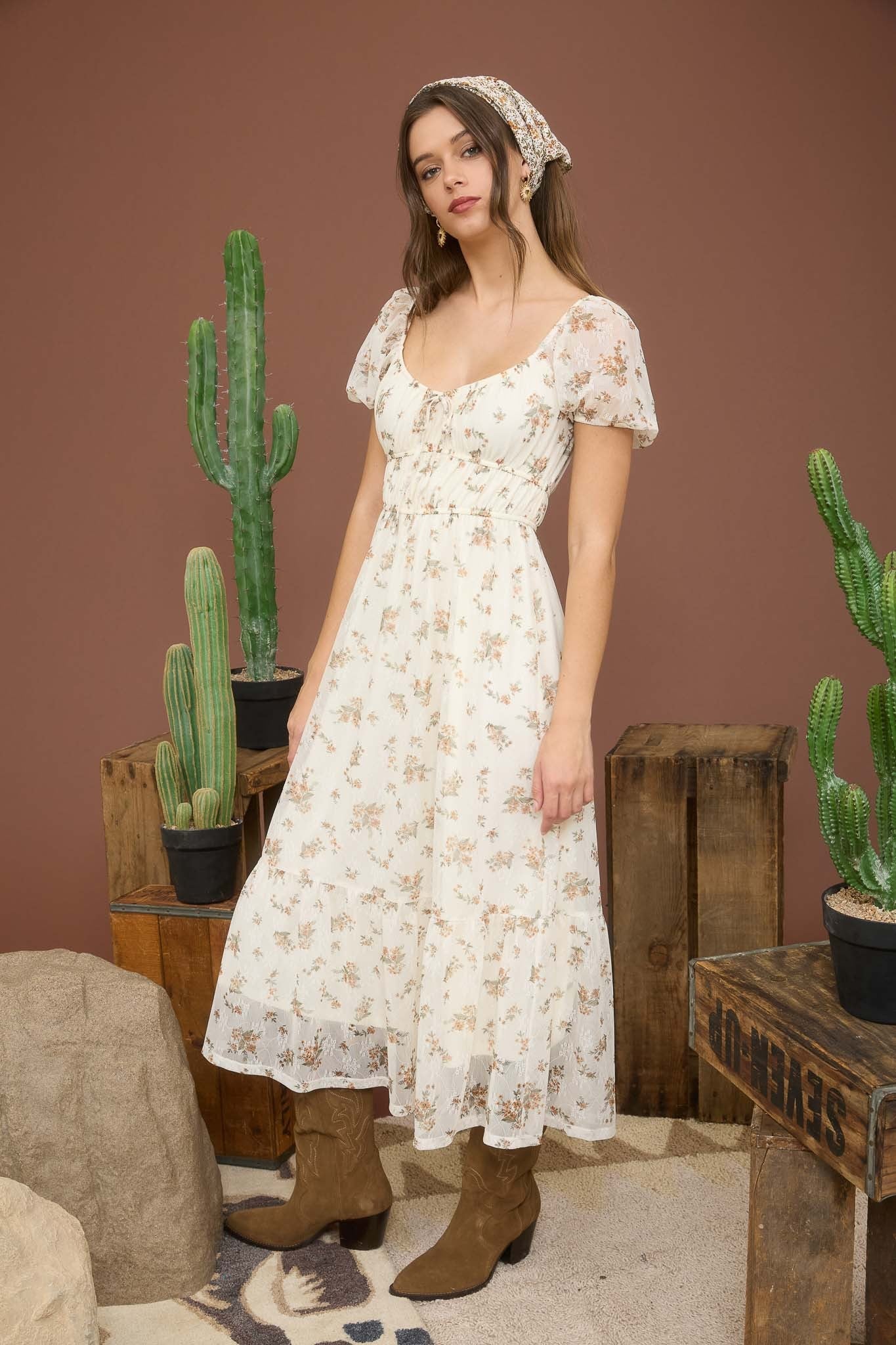 Autumn Chalet Midi Dress - Cream Multi