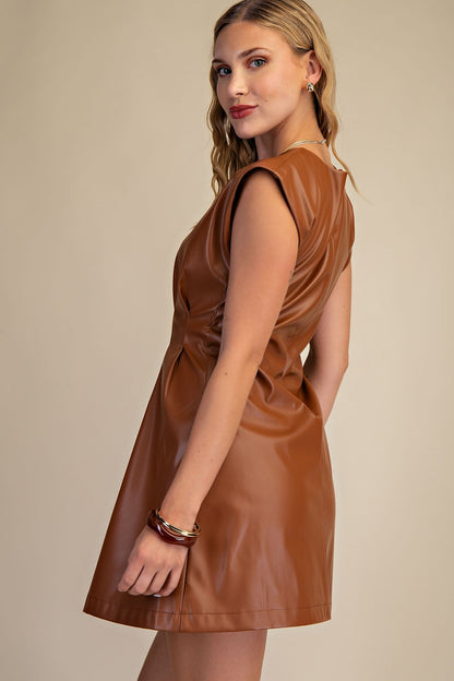 Luxe Leather Dress - Camel