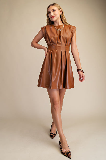 Luxe Leather Dress - Camel